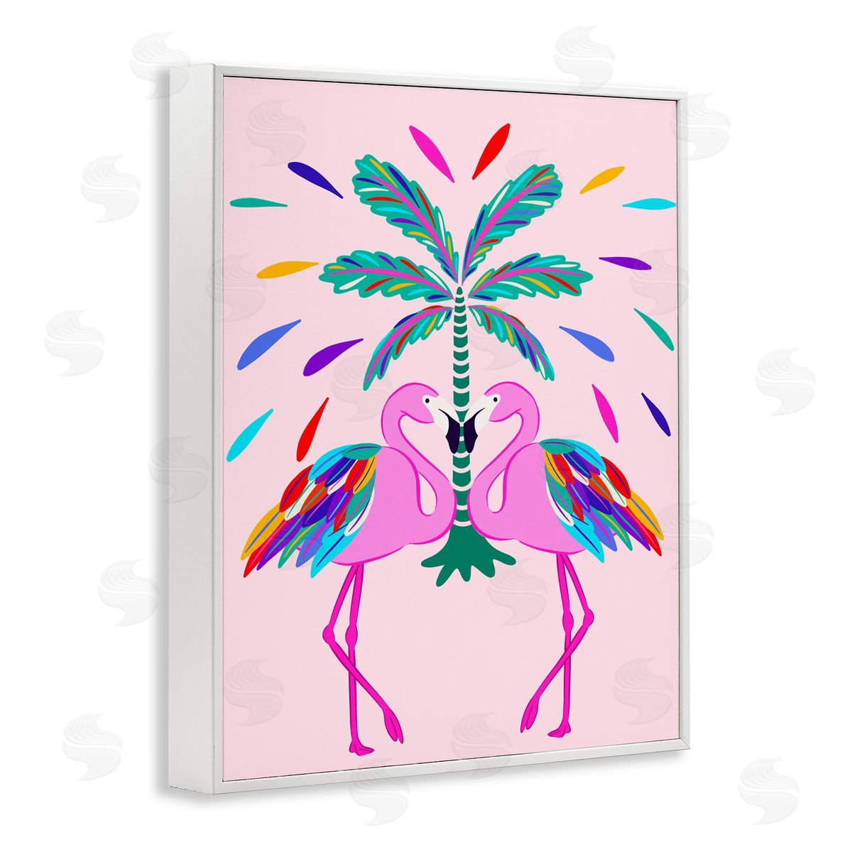Mirrored Flamingos Flair White Frame Print Wall Art, Home Decor by Catalina Aguirre
