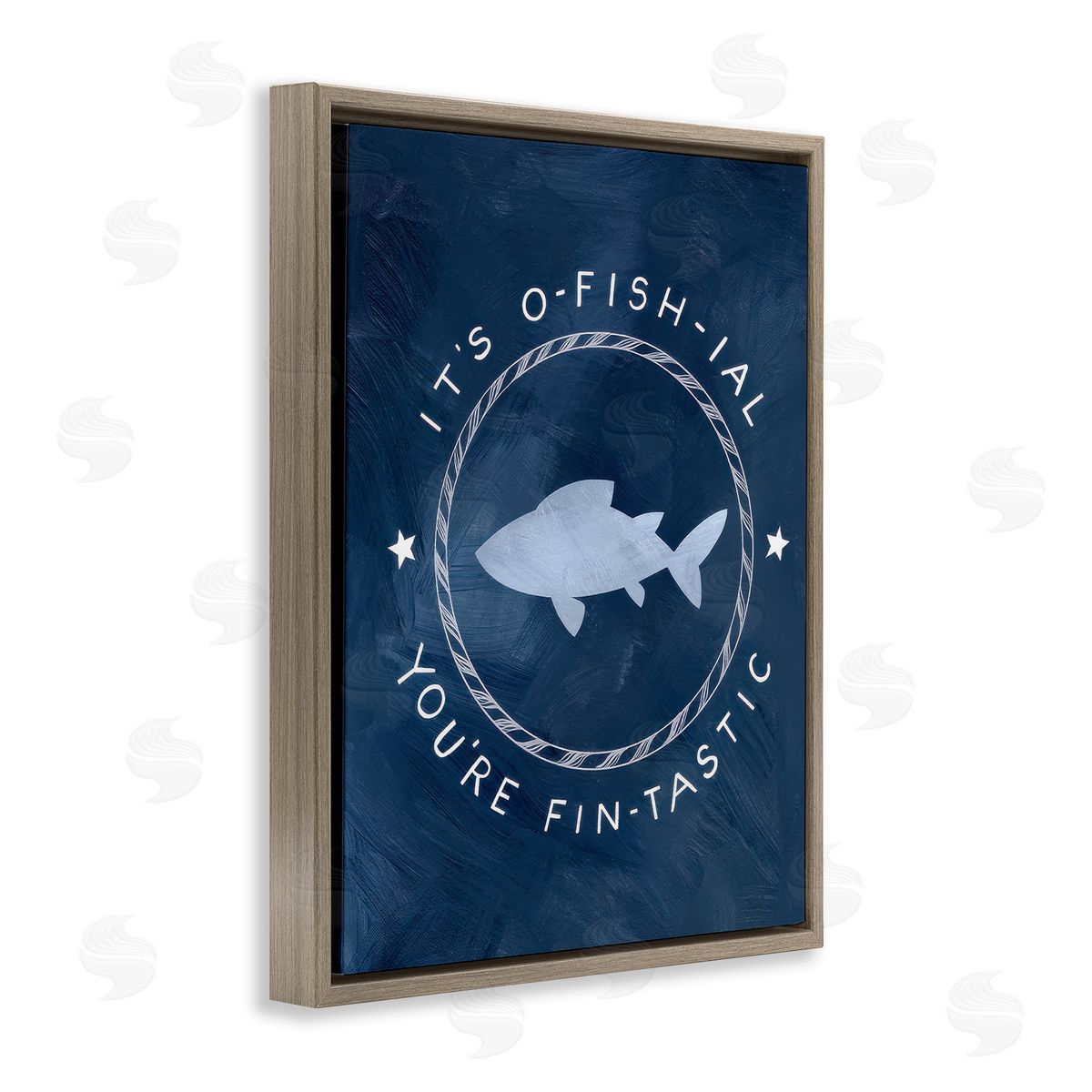 Officially Fantastic Fish Pun Brown Floating Frame Canvas Wall Art, Home Decor by Caverly Smith