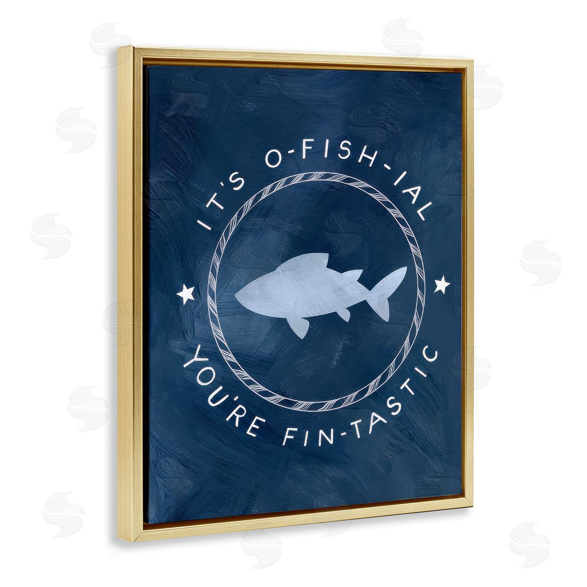 Officially Fantastic Fish Pun Gold Floating Frame Canvas Wall Art, Home Decor by Caverly Smith