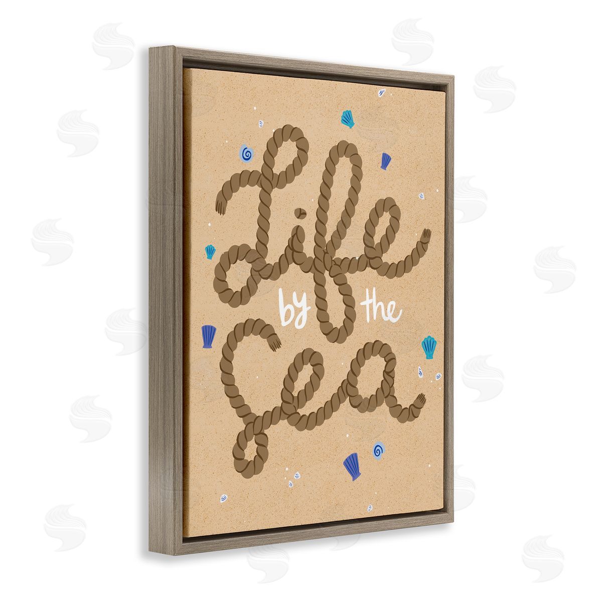 Life By Sea Nautical Rope Brown Floating Frame Canvas Wall Art, Home Decor by Deborah Curiel
