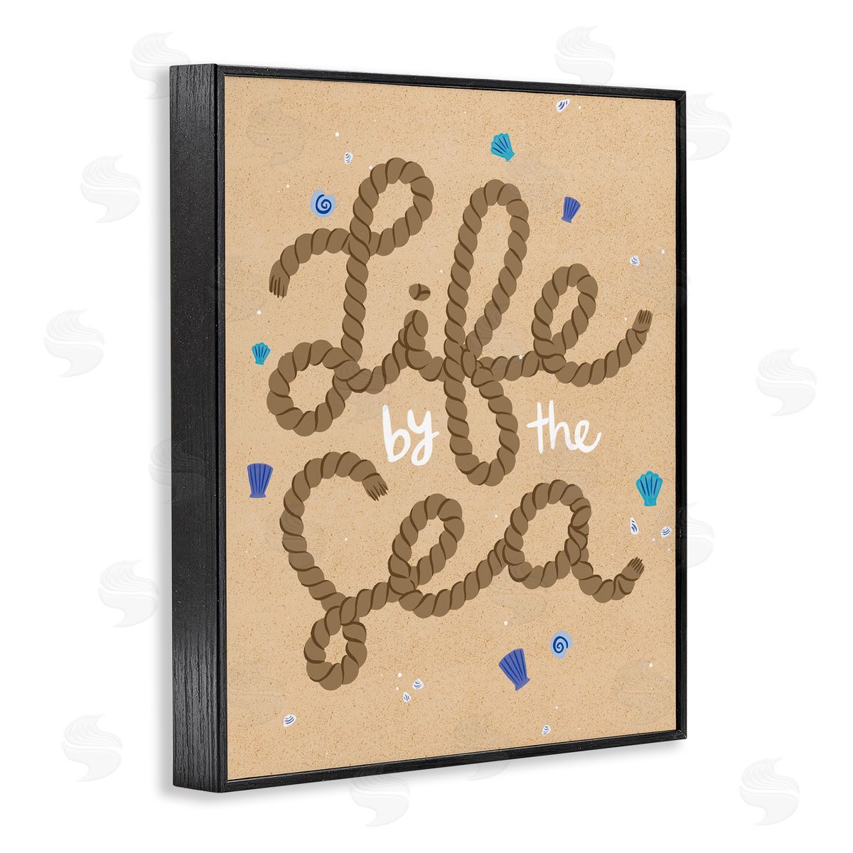 Life By Sea Nautical Rope Black Frame Print Wall Art, Home Decor by Deborah Curiel