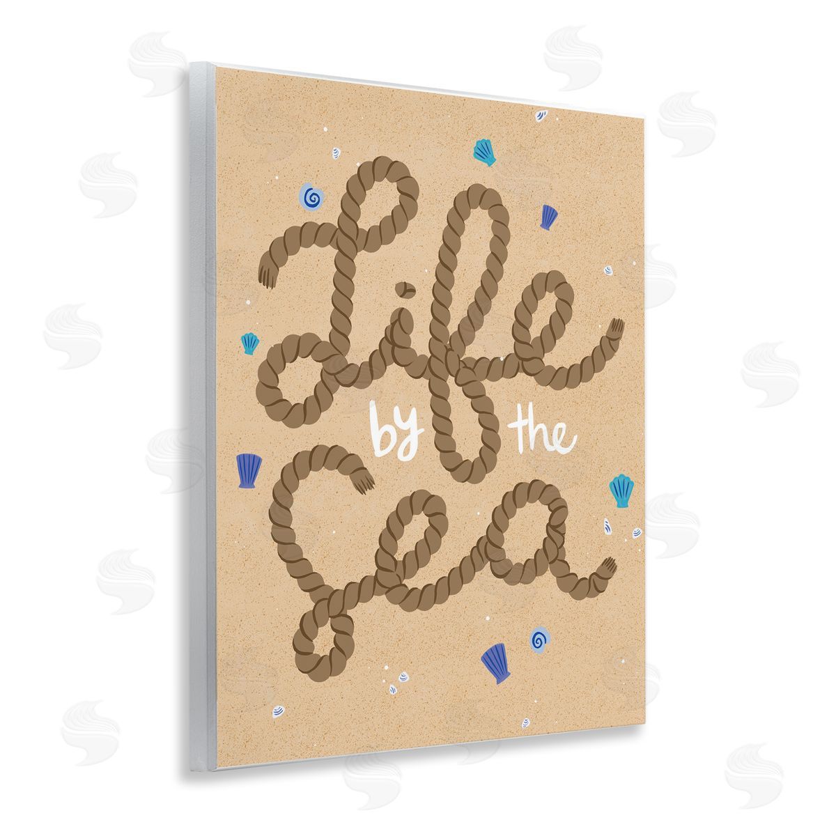 Life By Sea Nautical Rope Wood Plaque Wall Art, Home Decor by Deborah Curiel