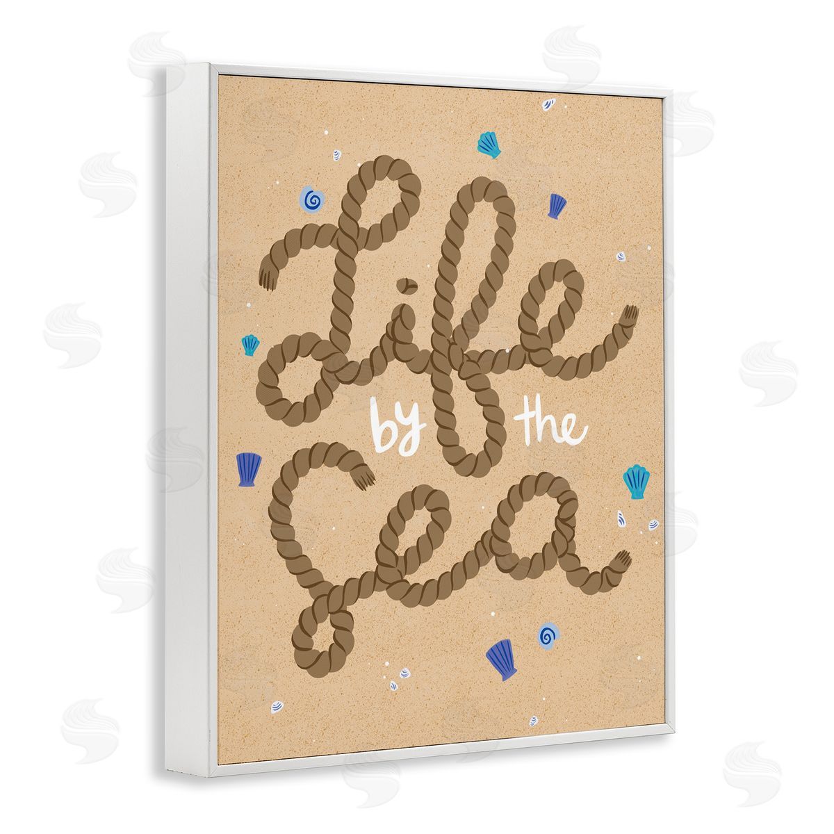 Life By Sea Nautical Rope White Frame Print Wall Art, Home Decor by Deborah Curiel