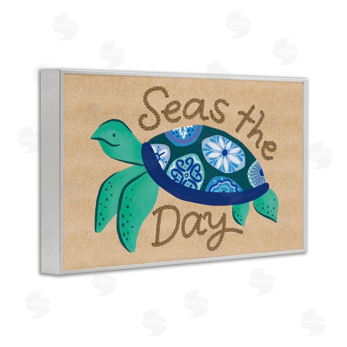 Seas The Day Turtle White Frame Print Wall Art, Home Decor by Deborah Curiel