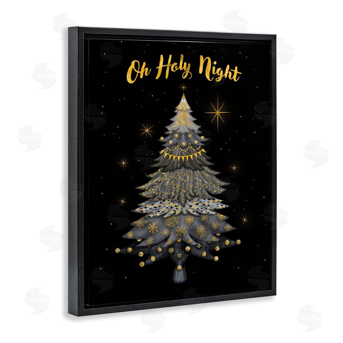 Oh Holy Night Winter Tree Black Floating Frame Canvas Wall Art, Home Decor by Darlene Seale
