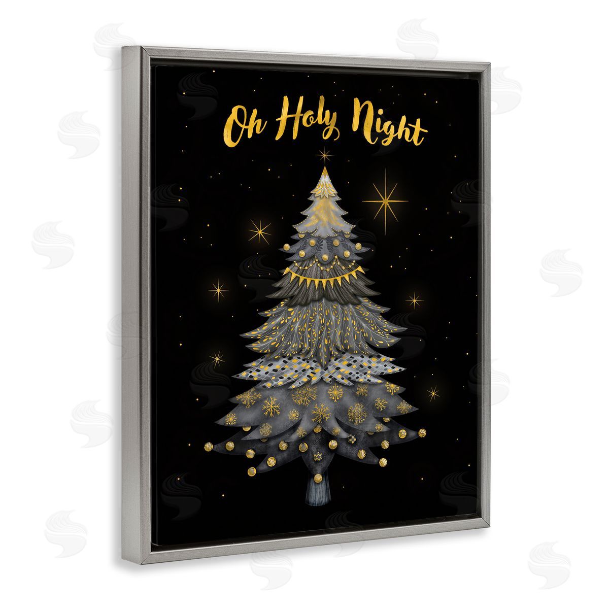Oh Holy Night Winter Tree Grey Floating Frame Canvas Wall Art, Home Decor by Darlene Seale