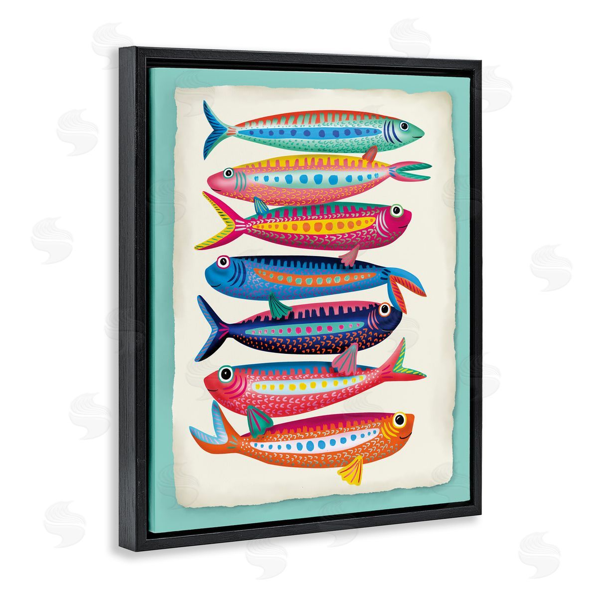 Multi Hued Sardines Black Floating Frame Canvas Wall Art, Home Decor by Darlene Seale