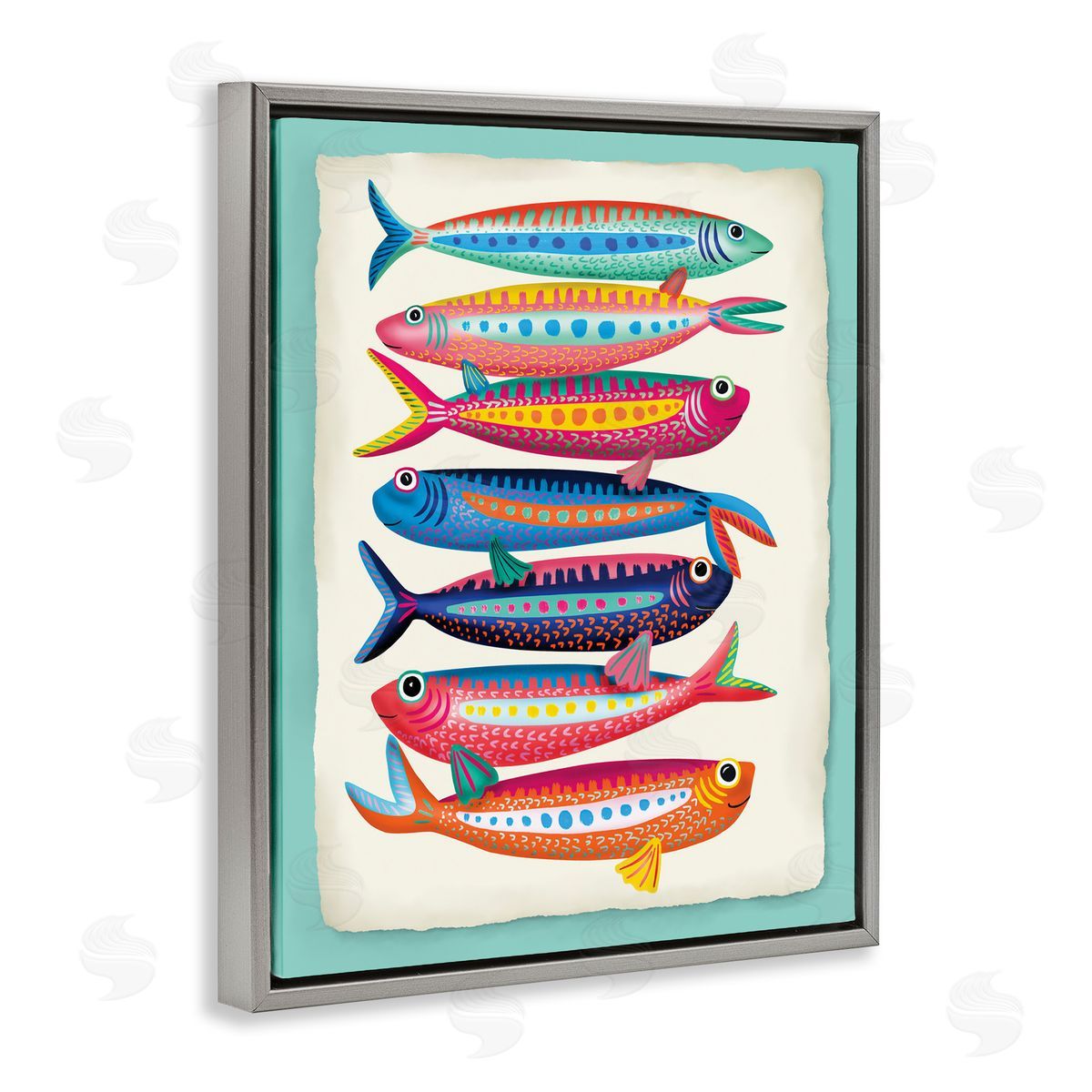 Multi Hued Sardines Grey Floating Frame Canvas Wall Art, Home Decor by Darlene Seale