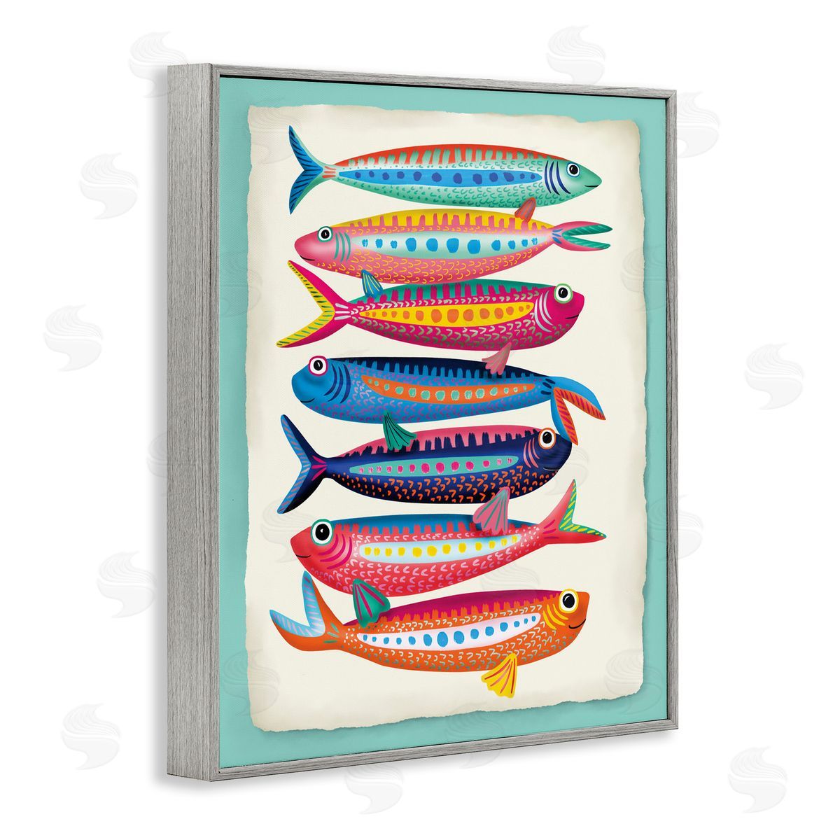 Multi Hued Sardines Grey Frame Print Wall Art, Home Decor by Darlene Seale