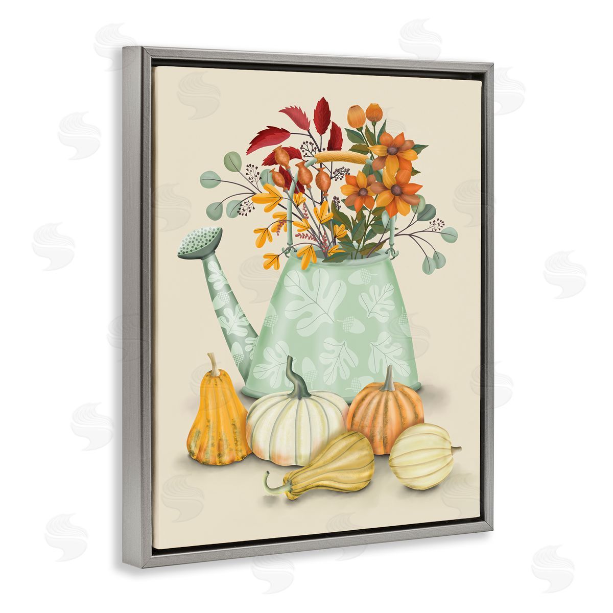 Country Harvest & Bouquet Grey Floating Frame Canvas Wall Art, Home Decor by Darlene Seale