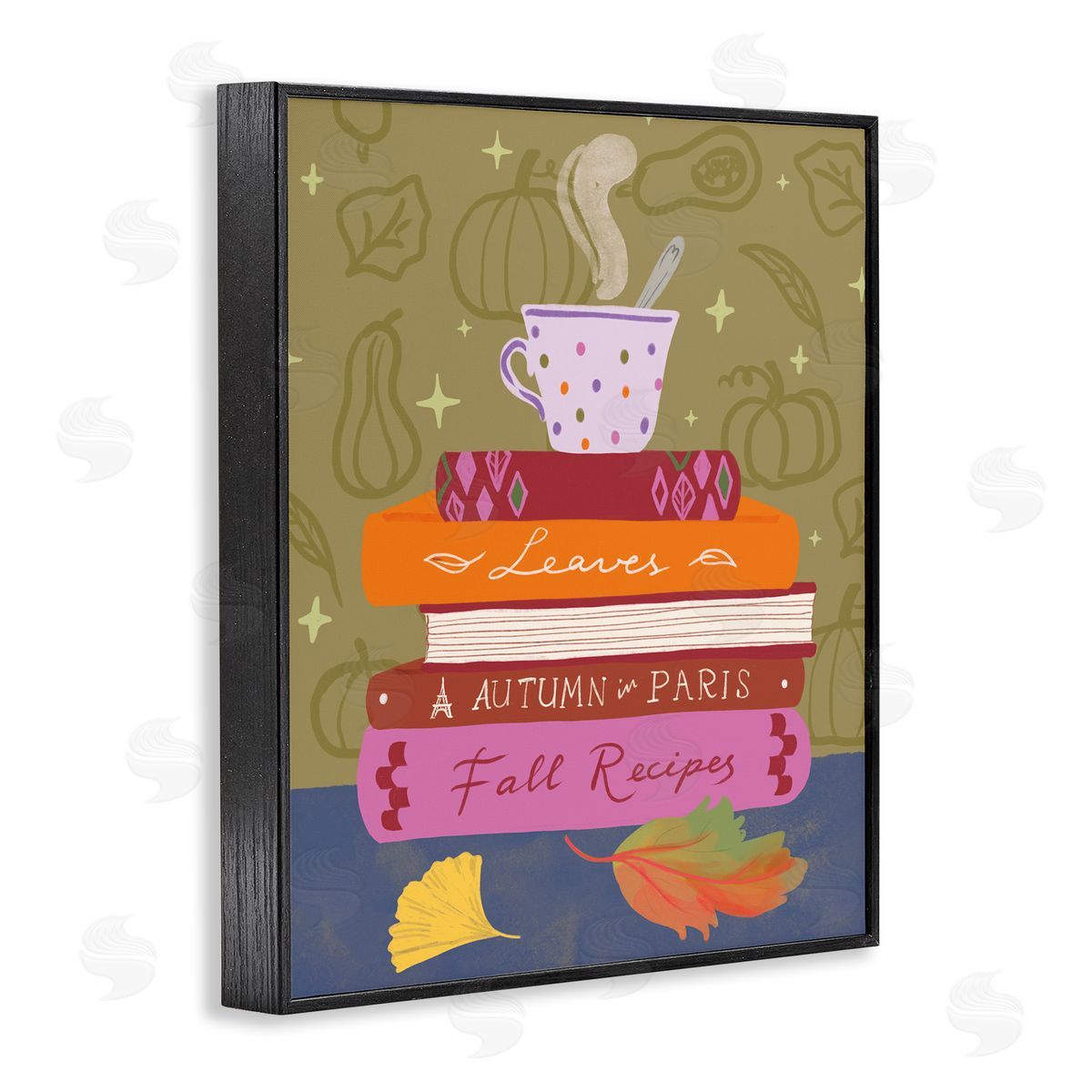 Autumnal Mug on Bookstack Black Frame Print Wall Art, Home Decor by Be Ni La