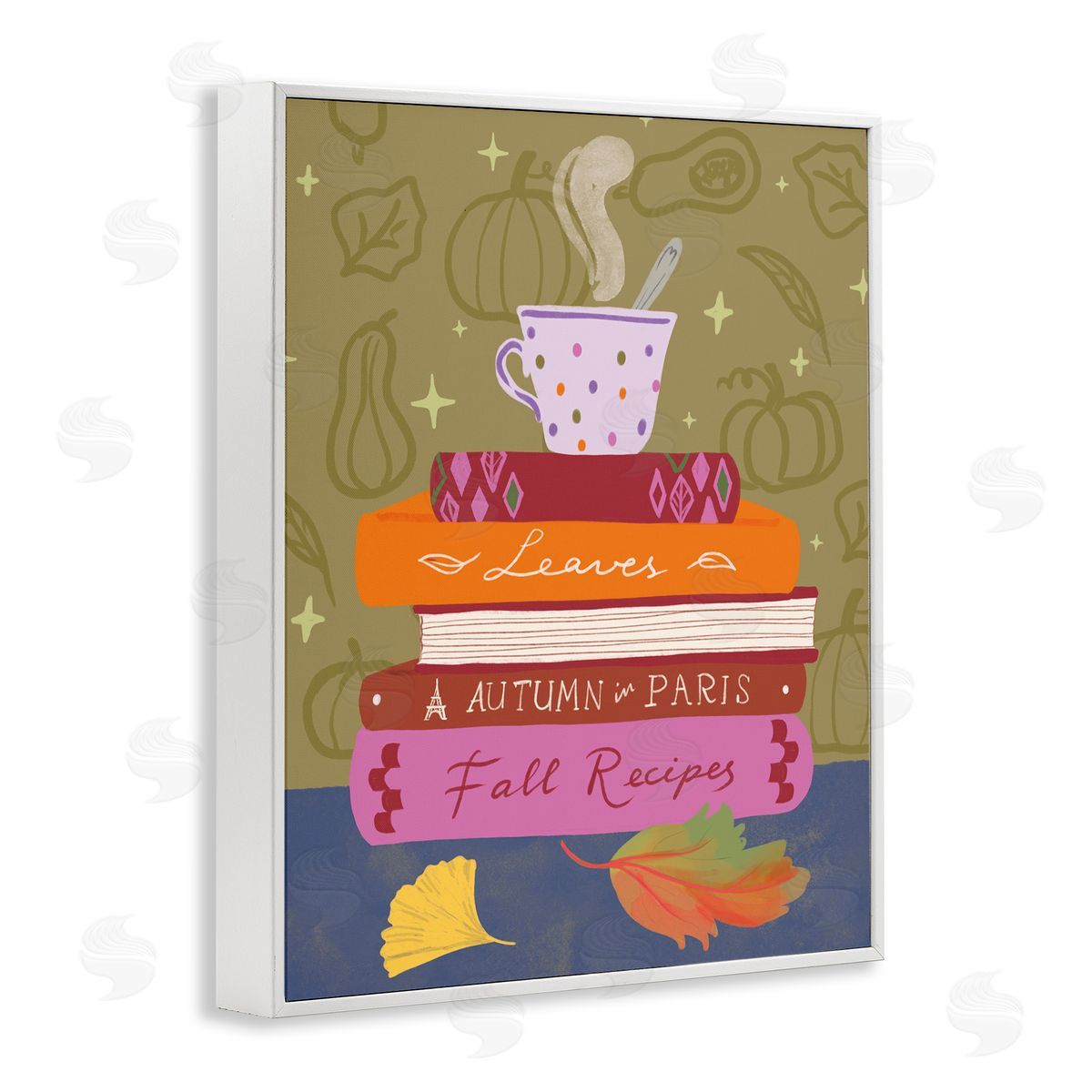 Autumnal Mug on Bookstack White Frame Print Wall Art, Home Decor by Be Ni La