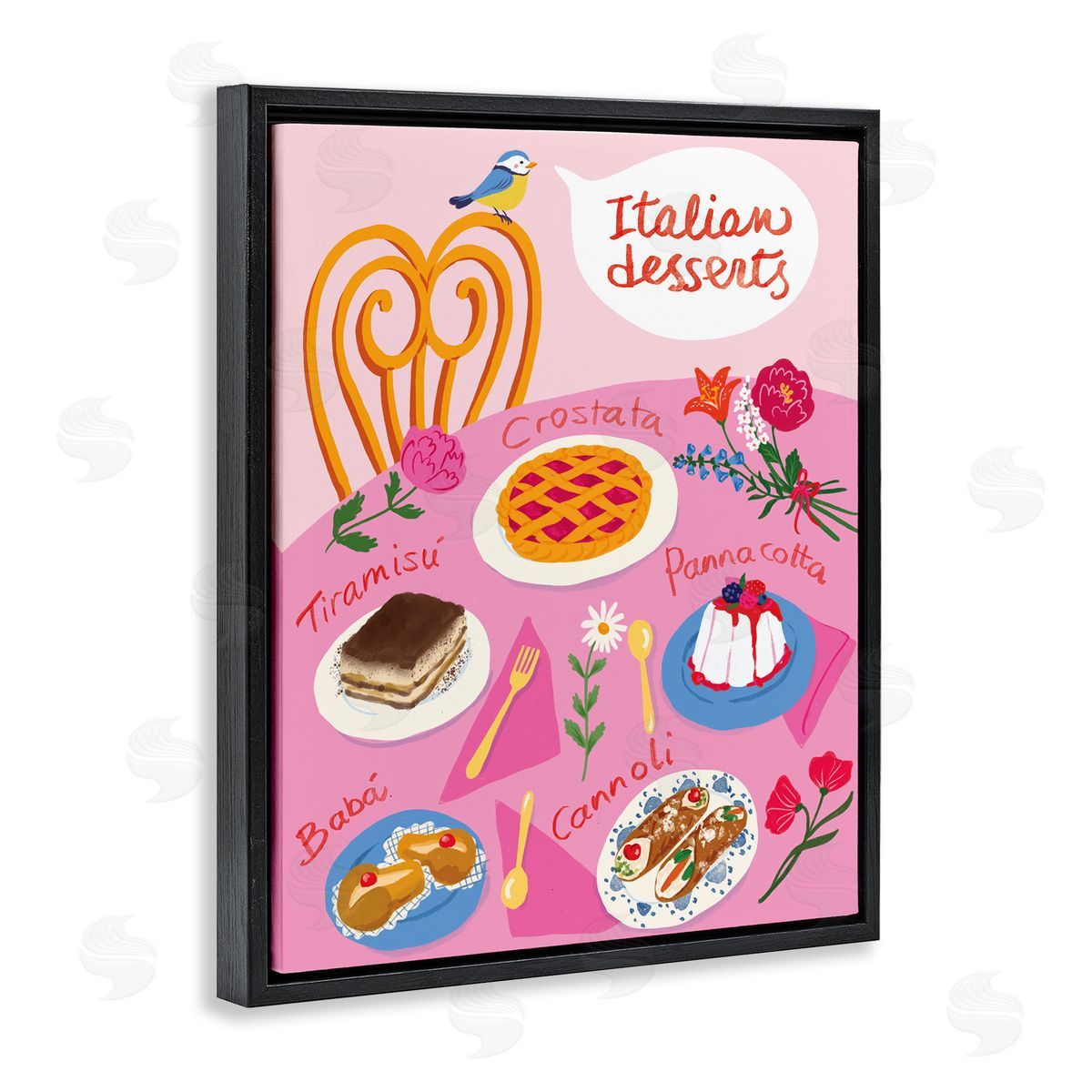 Italian Desserts Table Black Floating Frame Canvas Wall Art, Home Decor by Be Ni La