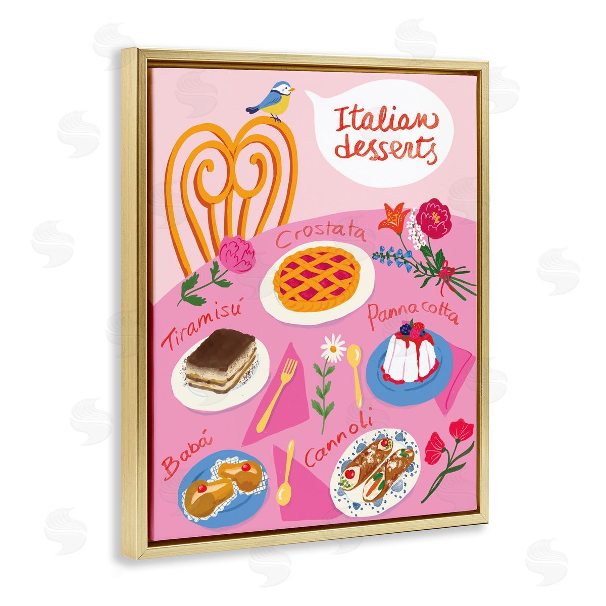 Italian Desserts Table Gold Floating Frame Canvas Wall Art, Home Decor by Be Ni La