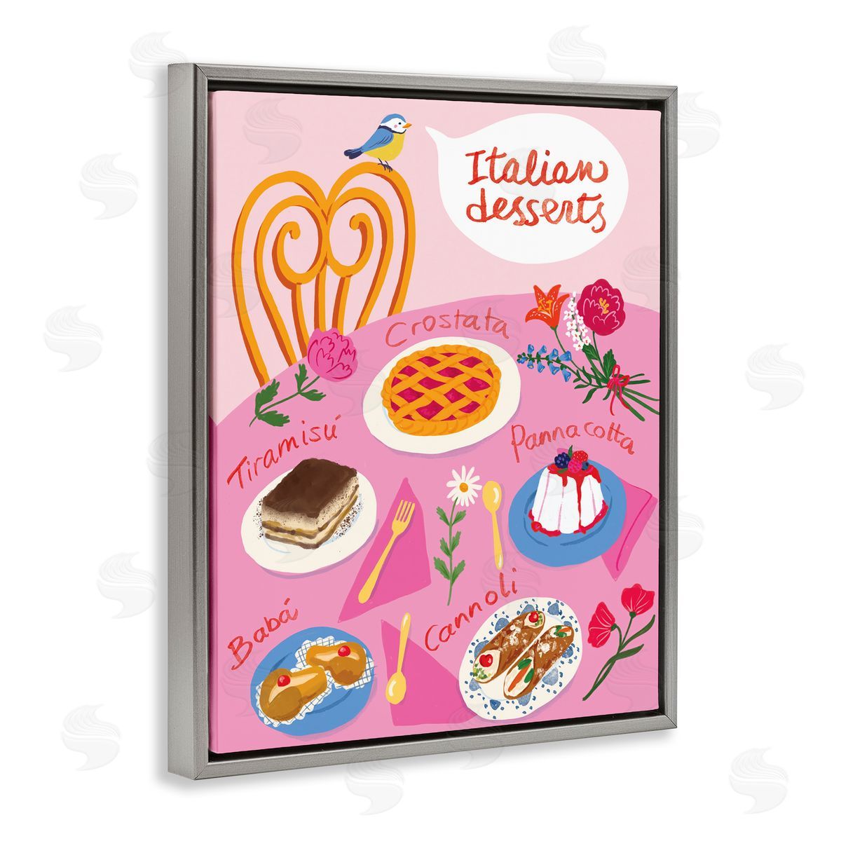 Italian Desserts Table Grey Floating Frame Canvas Wall Art, Home Decor by Be Ni La