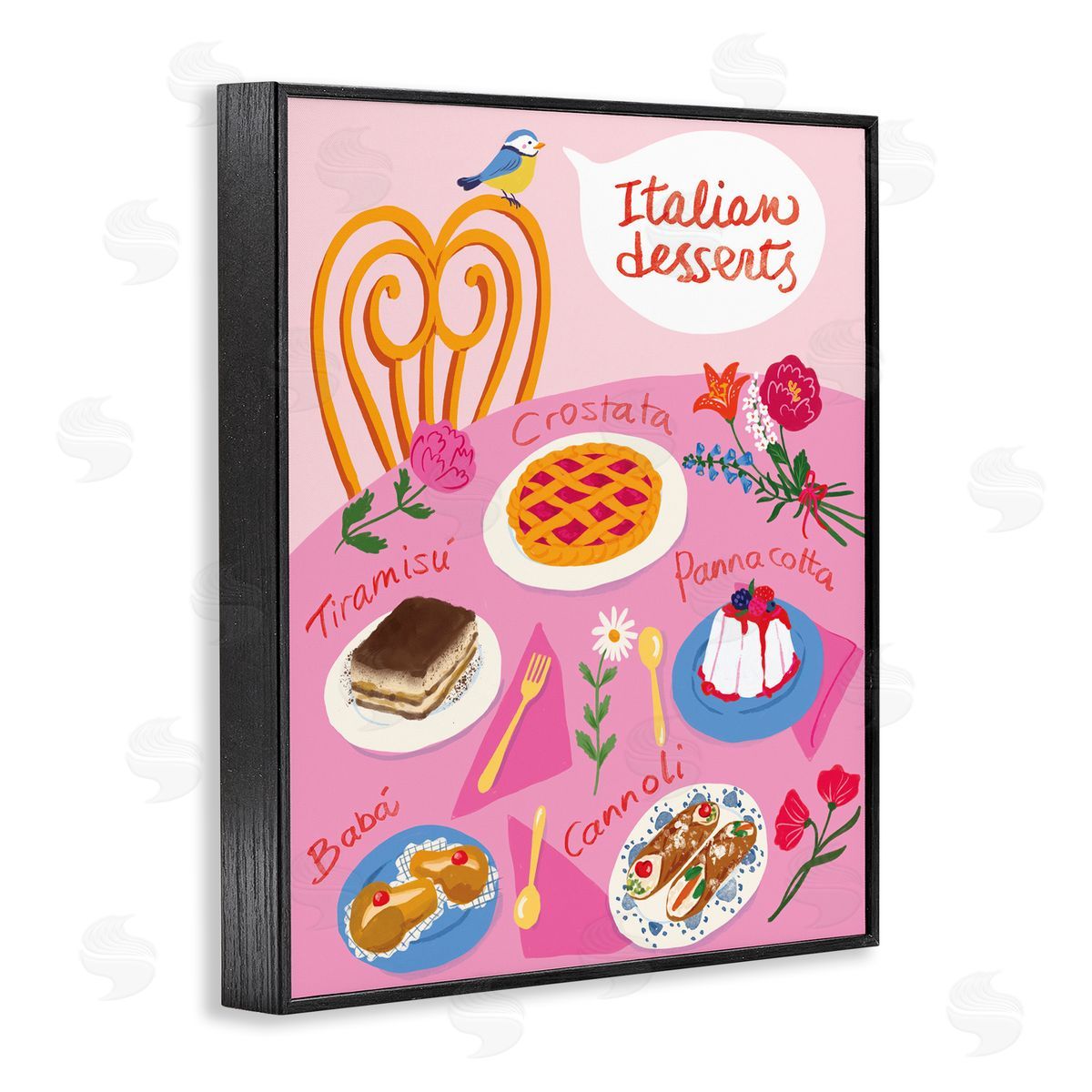 Italian Desserts Table Black Frame Print Wall Art, Home Decor by Be Ni La
