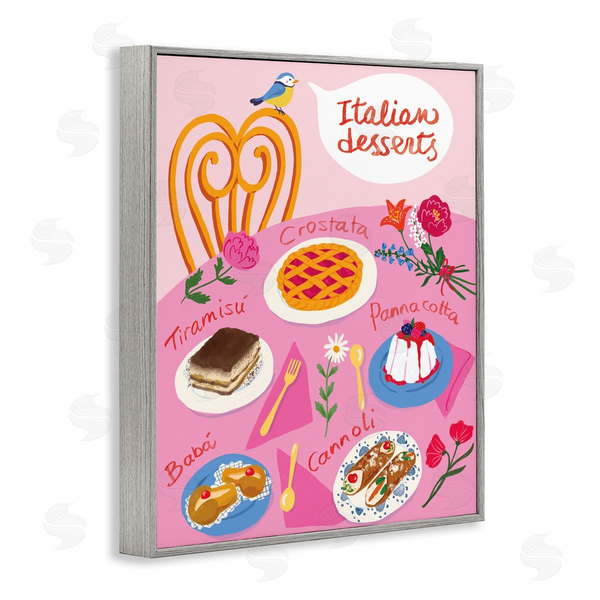 Italian Desserts Table Grey Frame Print Wall Art, Home Decor by Be Ni La