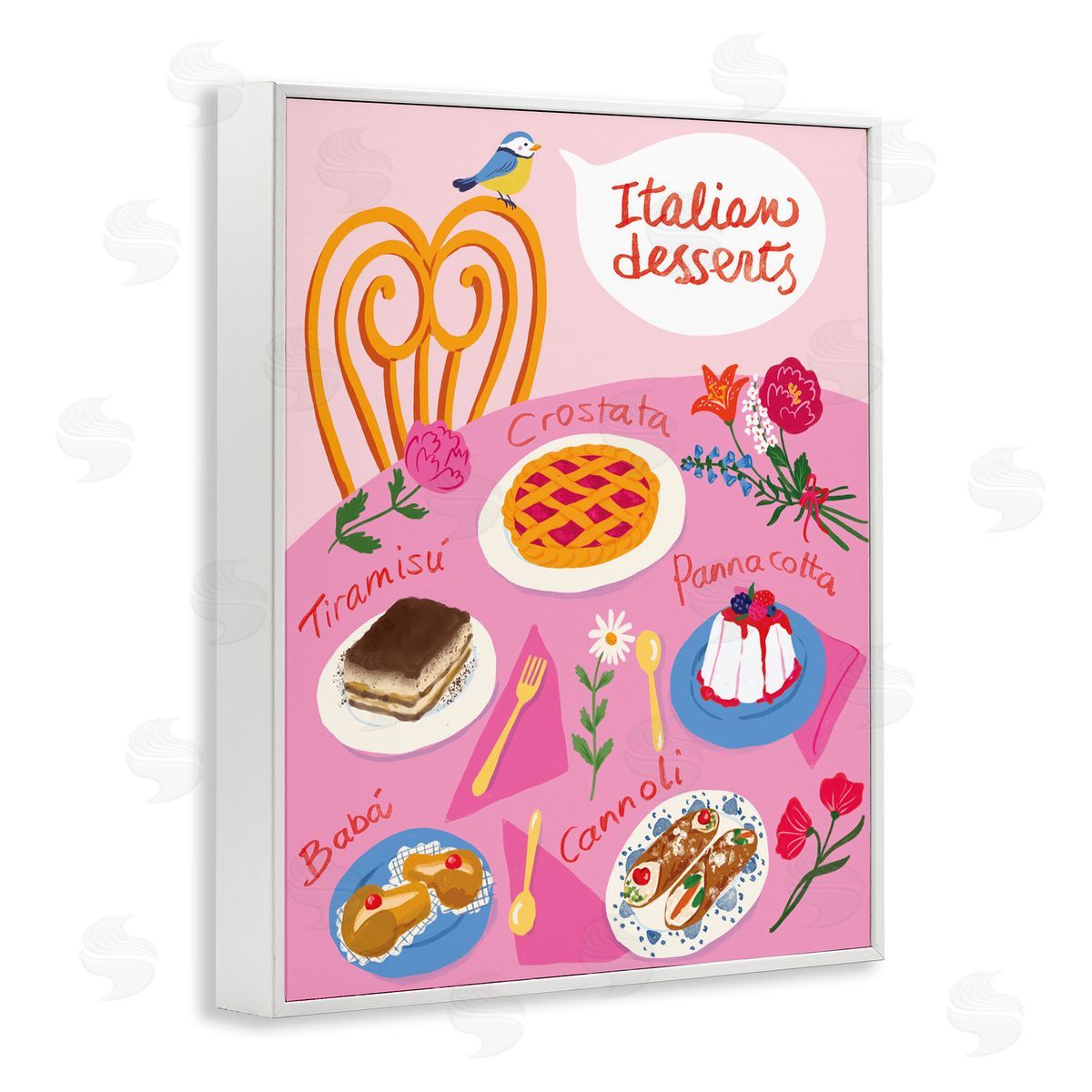 Italian Desserts Table White Frame Print Wall Art, Home Decor by Be Ni La