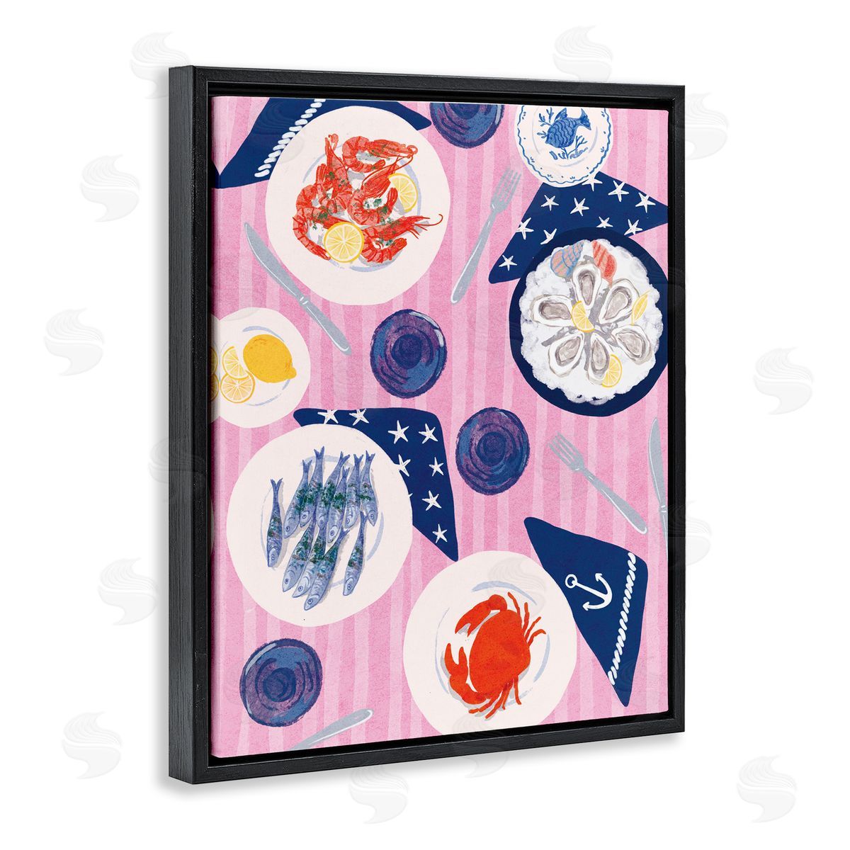 Seafood Plates Table Black Floating Frame Canvas Wall Art, Home Decor by Be Ni La