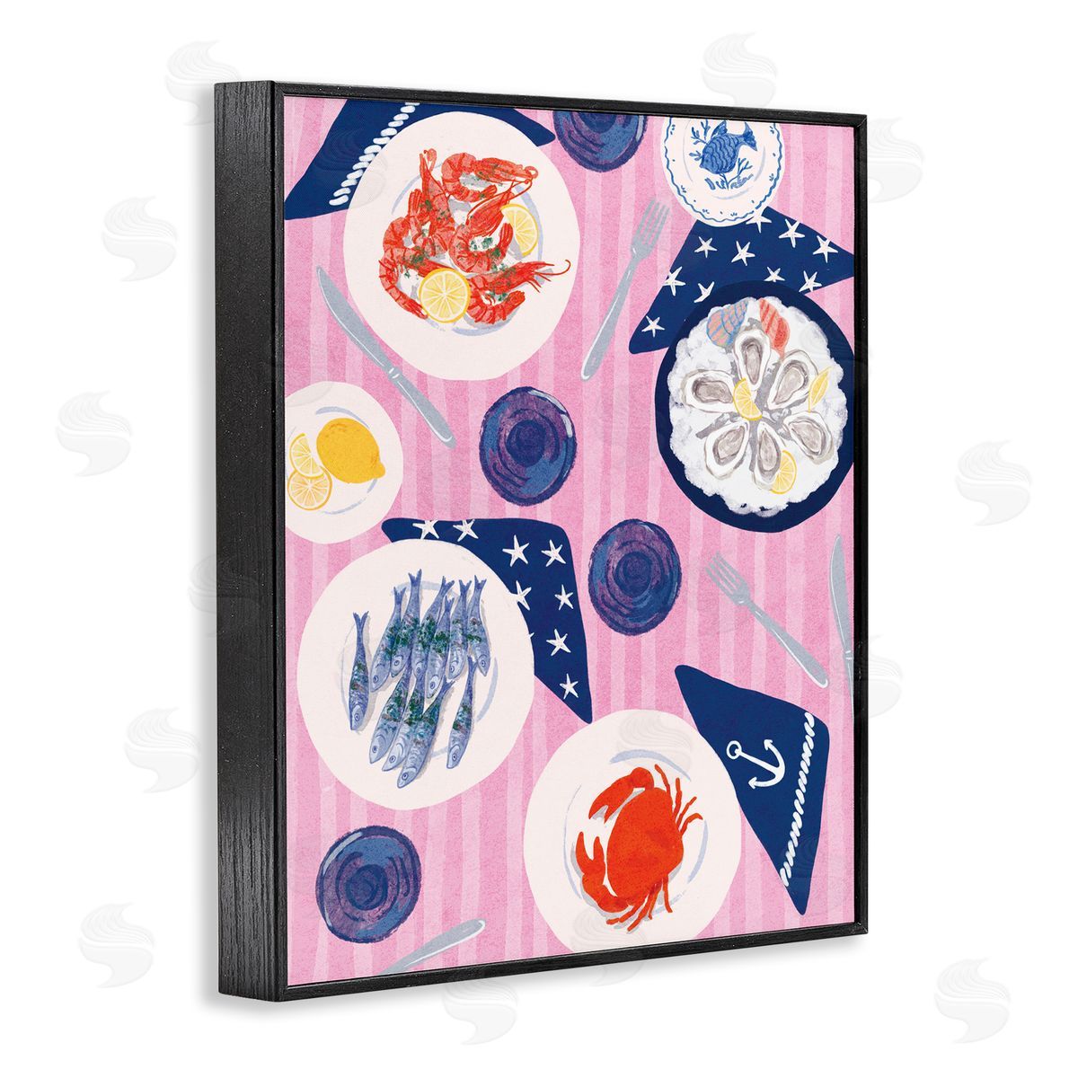 Seafood Plates Table Black Frame Print Wall Art, Home Decor by Be Ni La