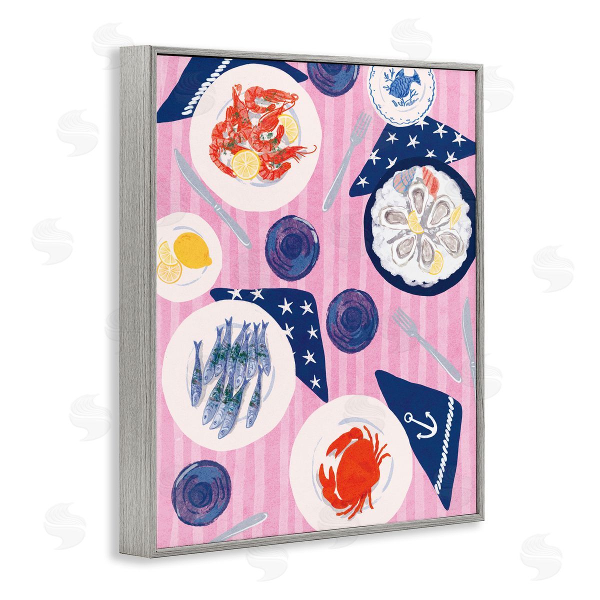 Seafood Plates Table Grey Frame Print Wall Art, Home Decor by Be Ni La