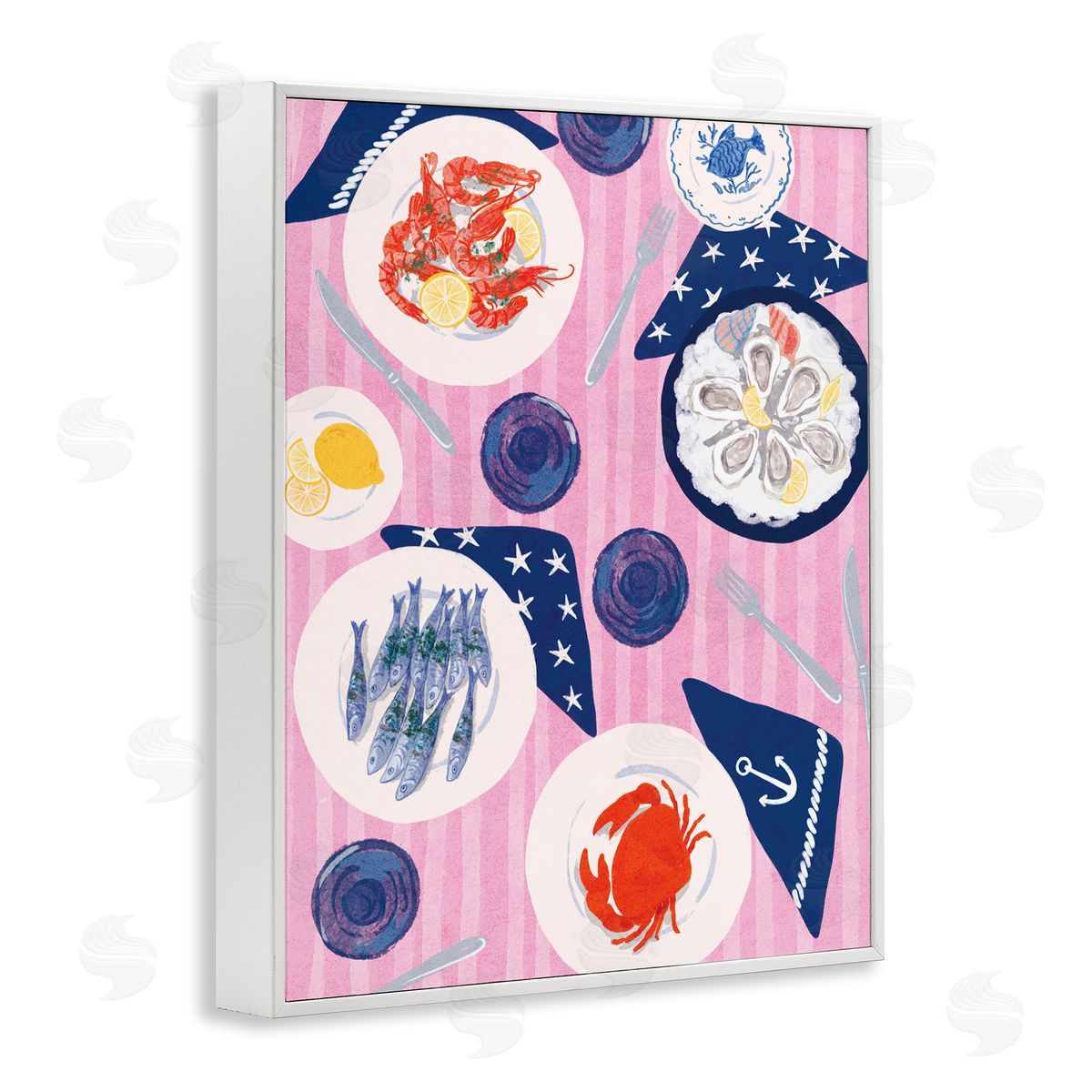 Seafood Plates Table White Frame Print Wall Art, Home Decor by Be Ni La