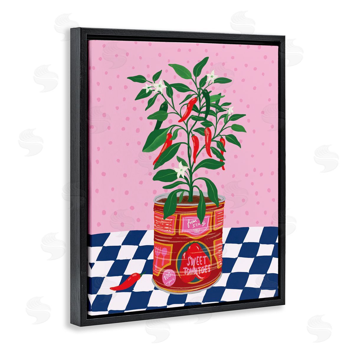 Pepper Plant in Tin Black Floating Frame Canvas Wall Art, Home Decor by Be Ni La