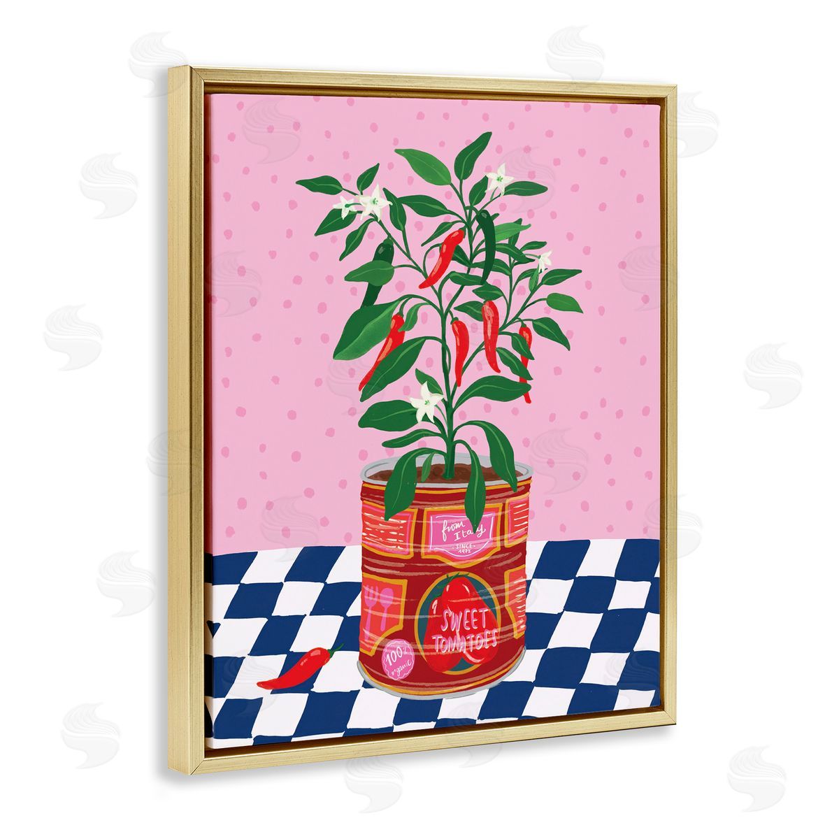 Pepper Plant in Tin Gold Floating Frame Canvas Wall Art, Home Decor by Be Ni La