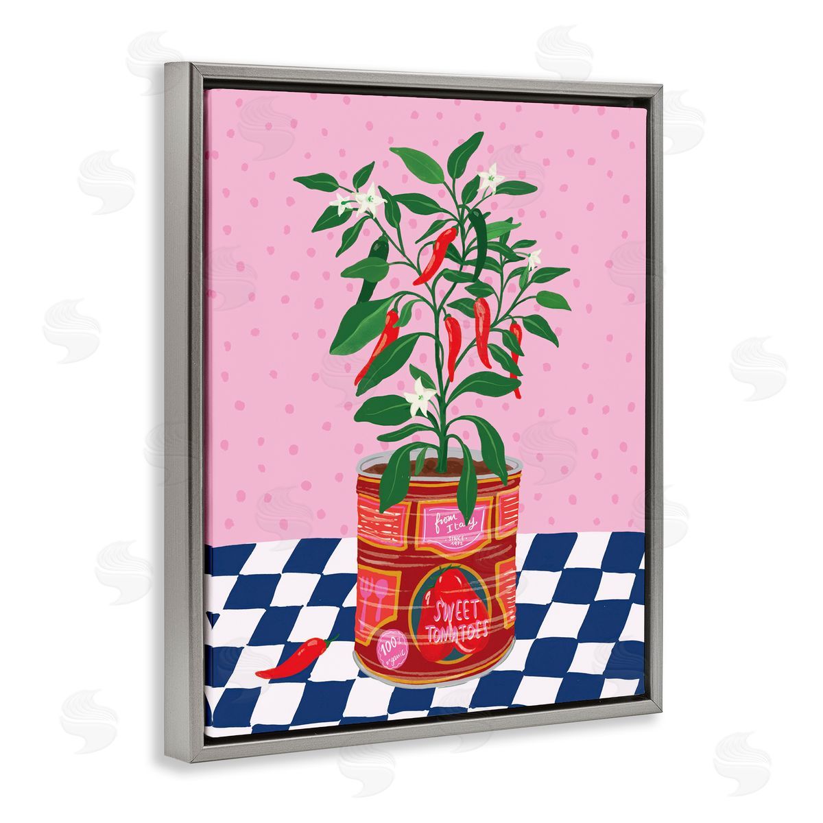 Pepper Plant in Tin Grey Floating Frame Canvas Wall Art, Home Decor by Be Ni La