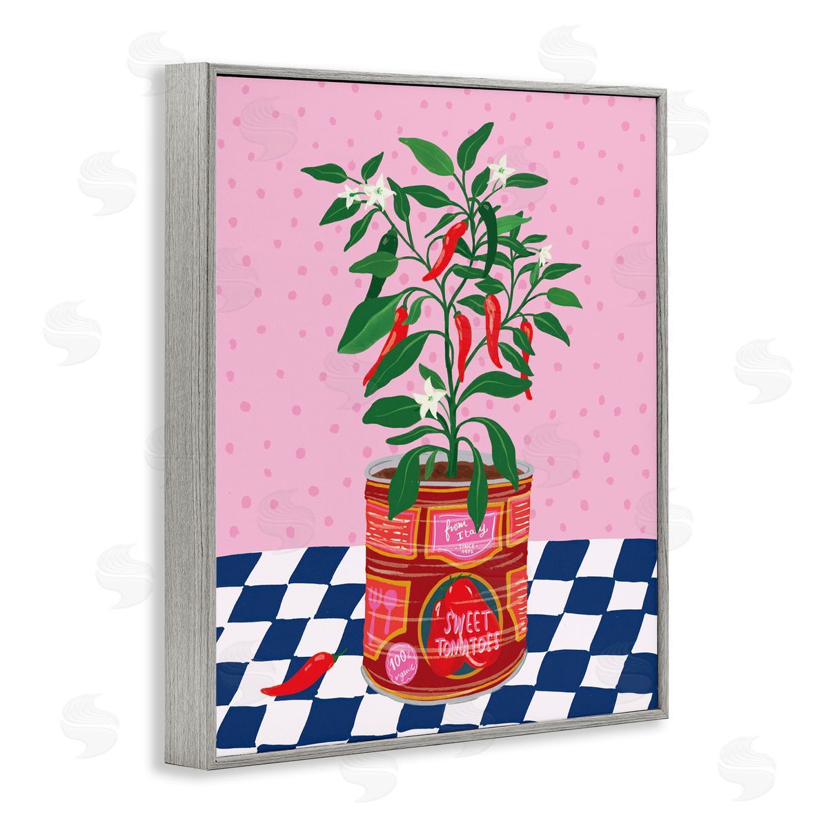 Pepper Plant in Tin Grey Frame Print Wall Art, Home Decor by Be Ni La