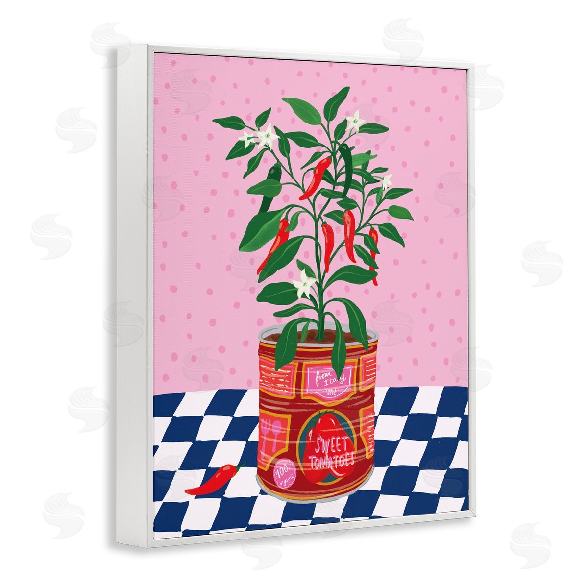 Pepper Plant in Tin White Frame Print Wall Art, Home Decor by Be Ni La