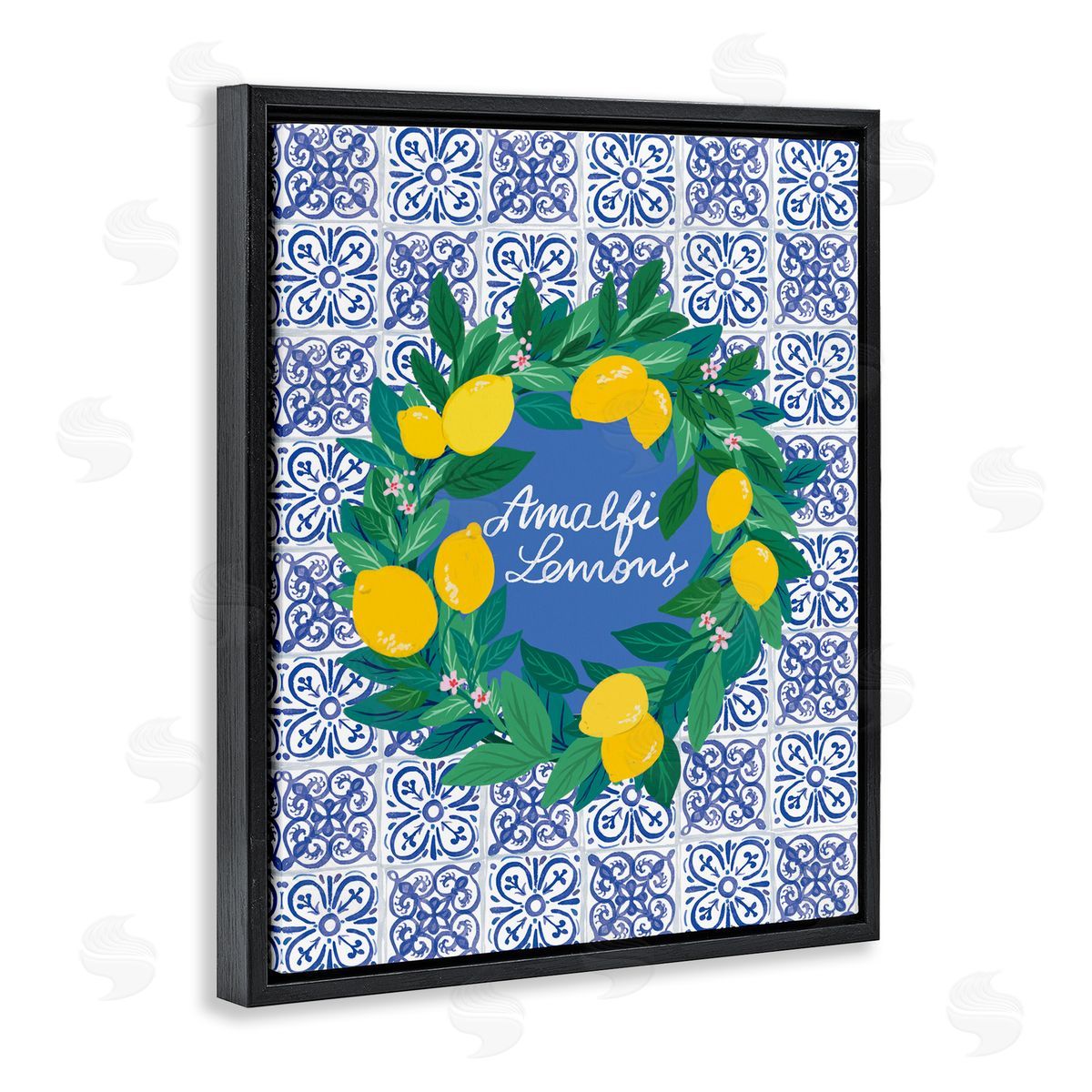 Amalfi Lemons on Tile Black Floating Frame Canvas Wall Art, Home Decor by Be Ni La