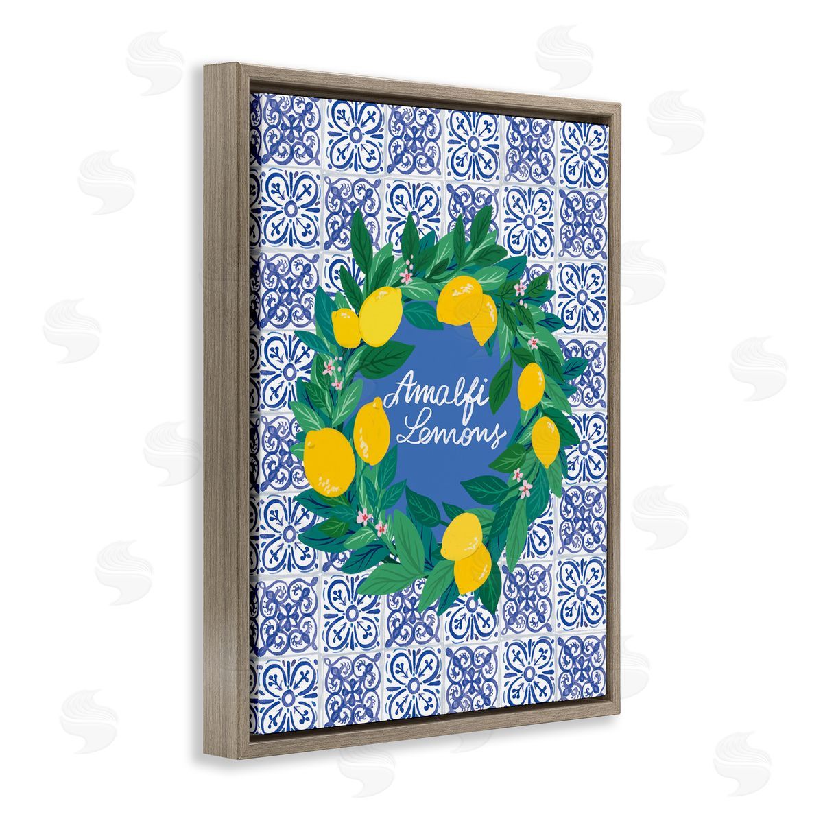 Amalfi Lemons on Tile Brown Floating Frame Canvas Wall Art, Home Decor by Be Ni La