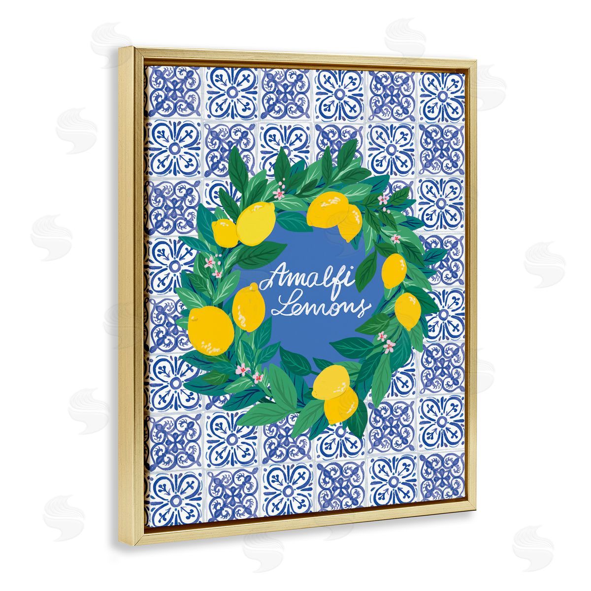 Amalfi Lemons on Tile Gold Floating Frame Canvas Wall Art, Home Decor by Be Ni La