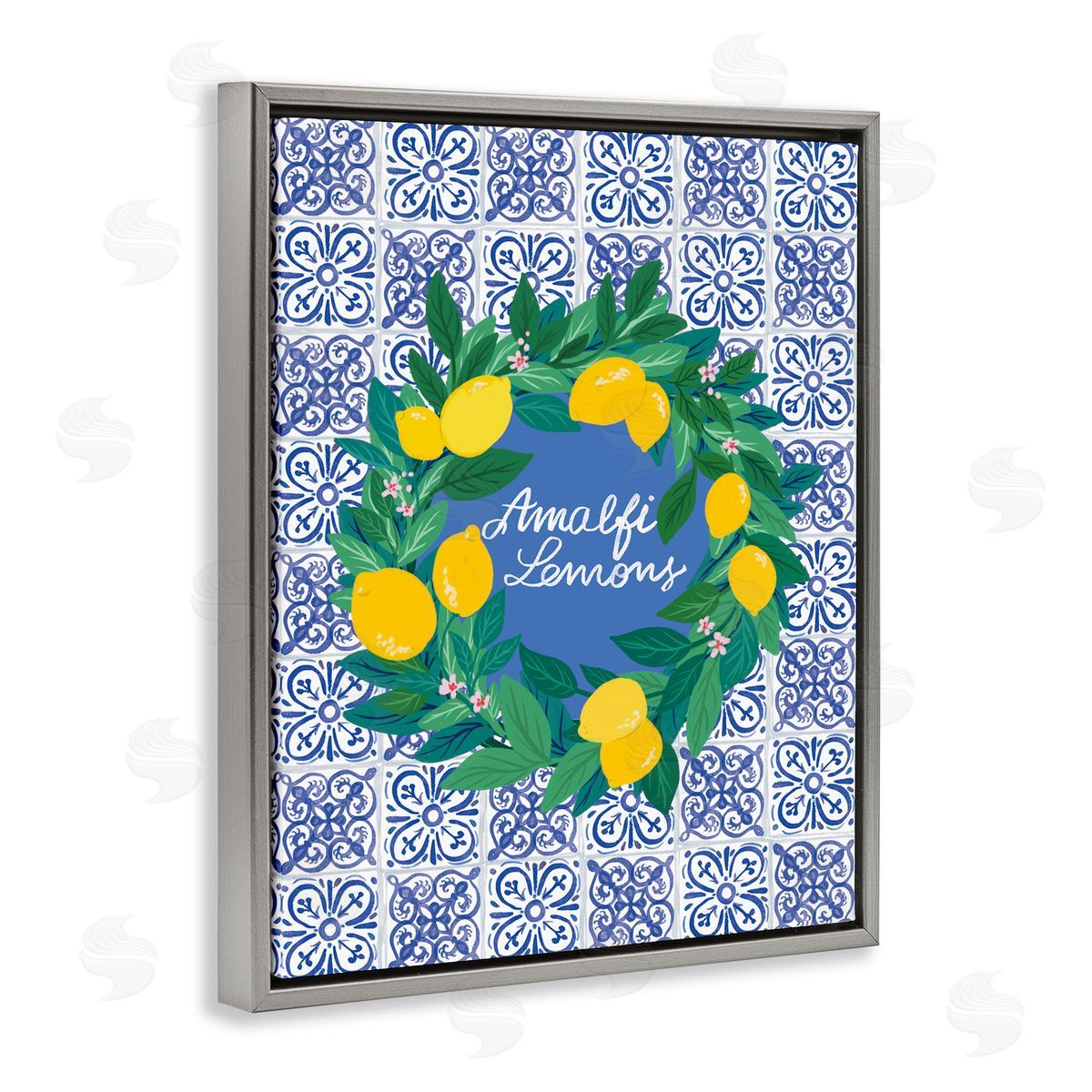 Amalfi Lemons on Tile Grey Floating Frame Canvas Wall Art, Home Decor by Be Ni La