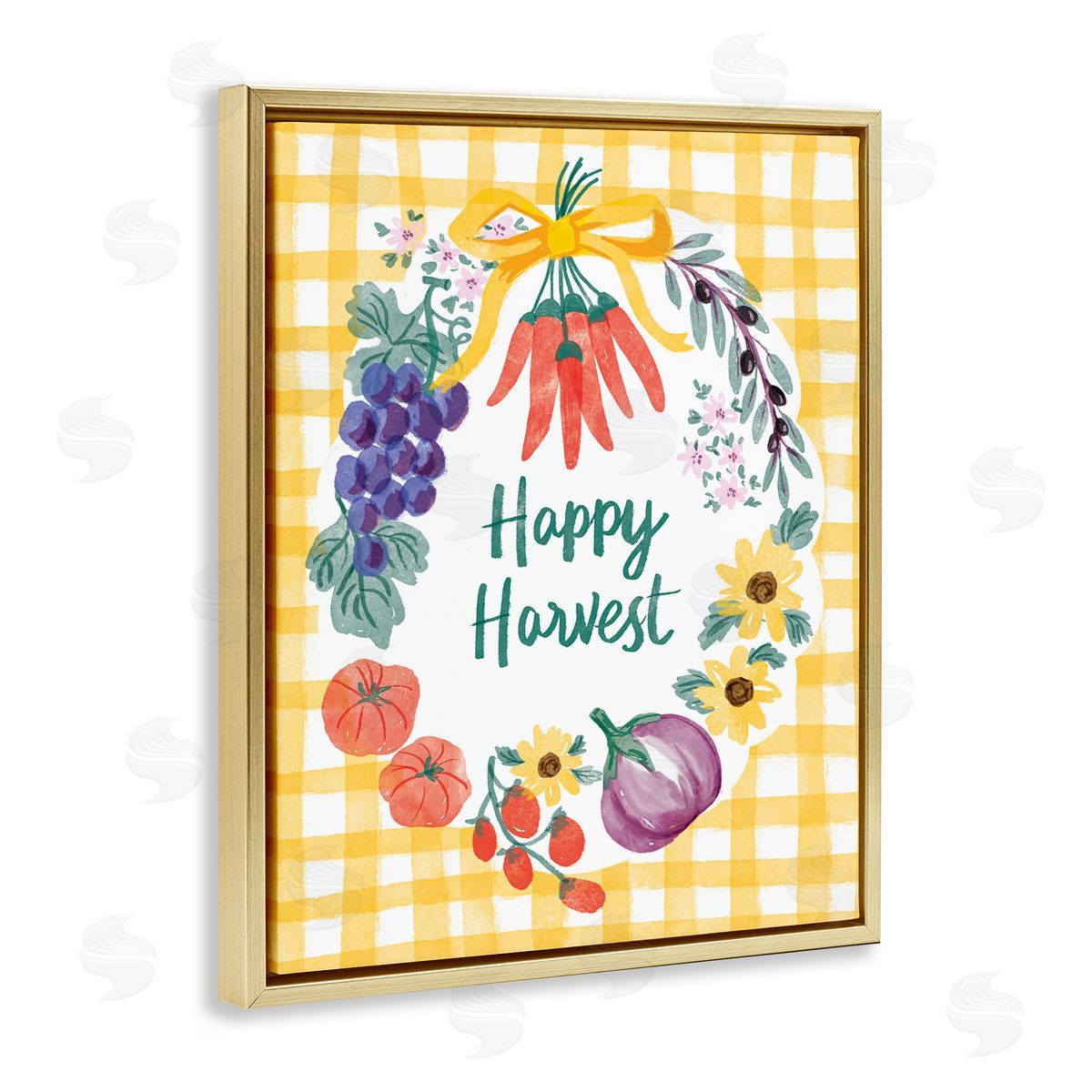 Happy Harvest Kitchen Gold Floating Frame Canvas Wall Art, Home Decor by Be Ni La