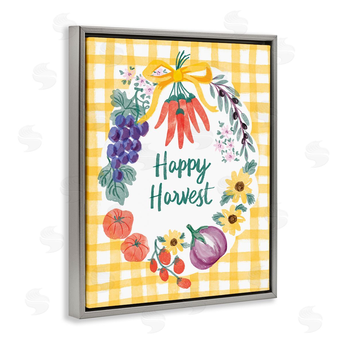 Happy Harvest Kitchen Grey Floating Frame Canvas Wall Art, Home Decor by Be Ni La