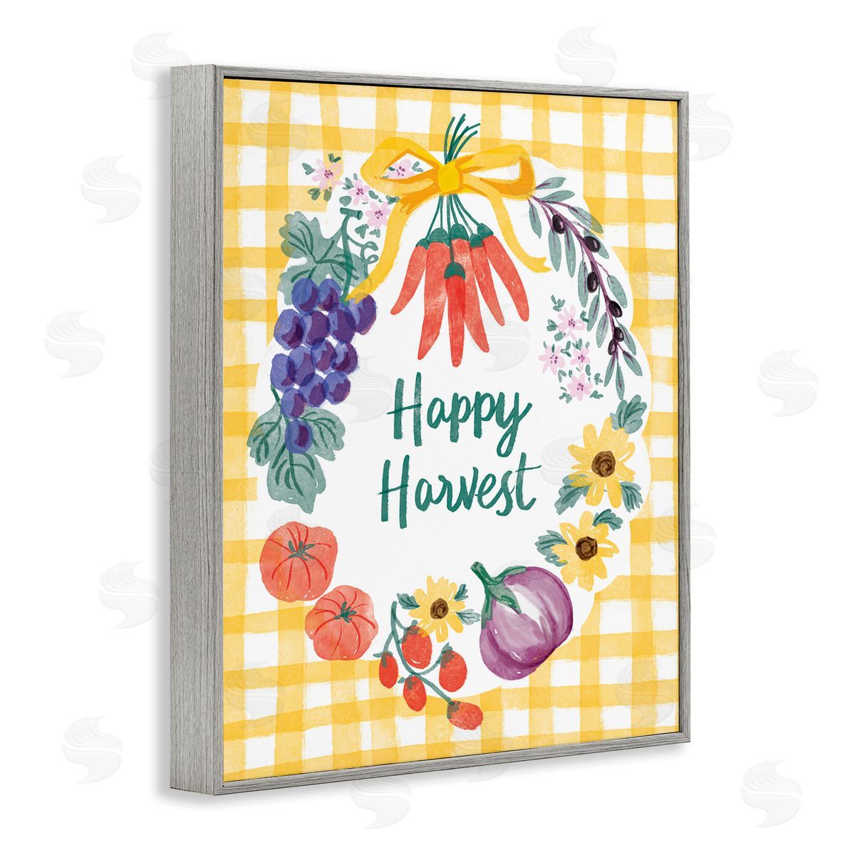 Happy Harvest Kitchen Grey Frame Print Wall Art, Home Decor by Be Ni La