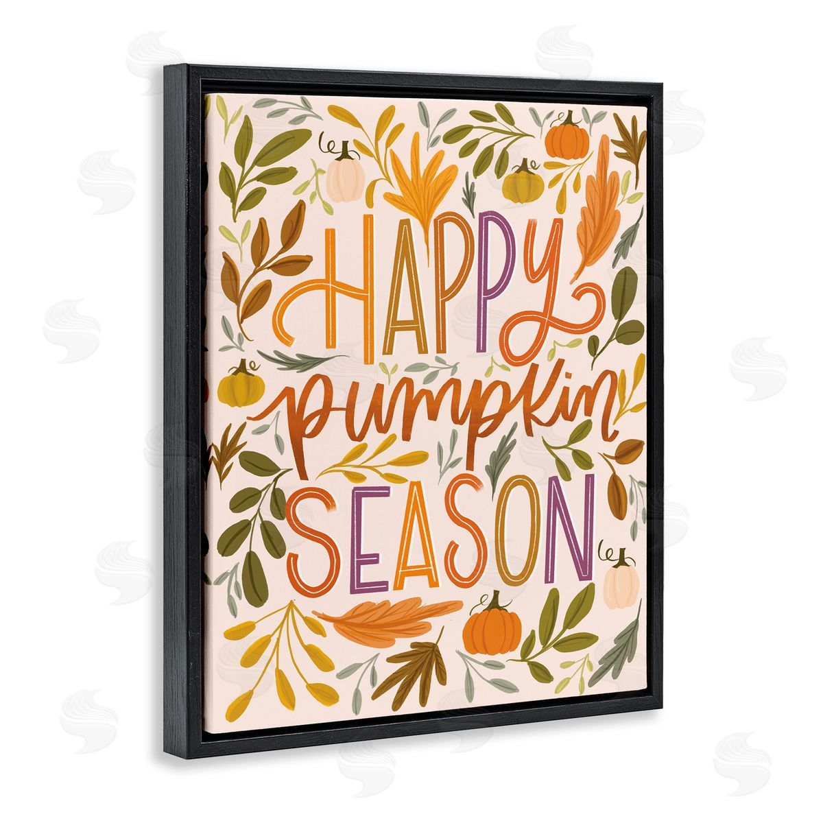 Happy Pumpkin Season Black Floating Frame Canvas Wall Art, Home Decor by Isabela Schielke