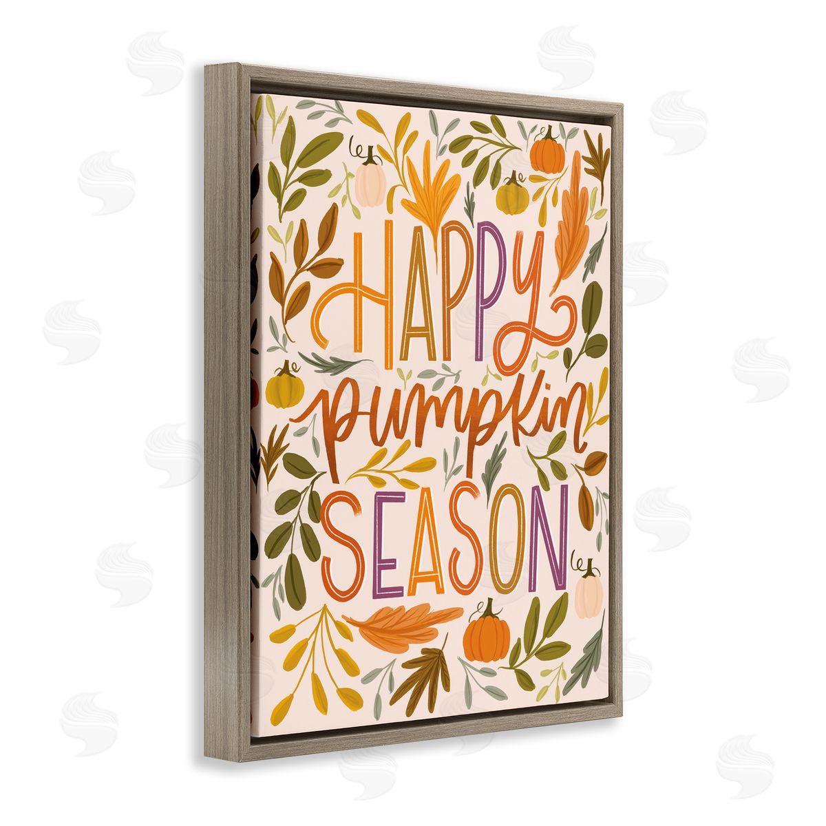 Happy Pumpkin Season Brown Floating Frame Canvas Wall Art, Home Decor by Isabela Schielke