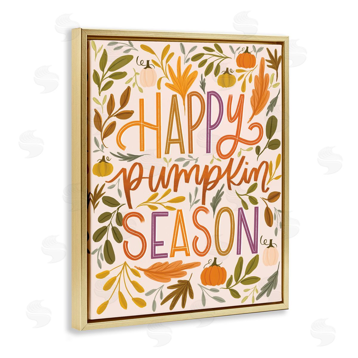 Happy Pumpkin Season Gold Floating Frame Canvas Wall Art, Home Decor by Isabela Schielke
