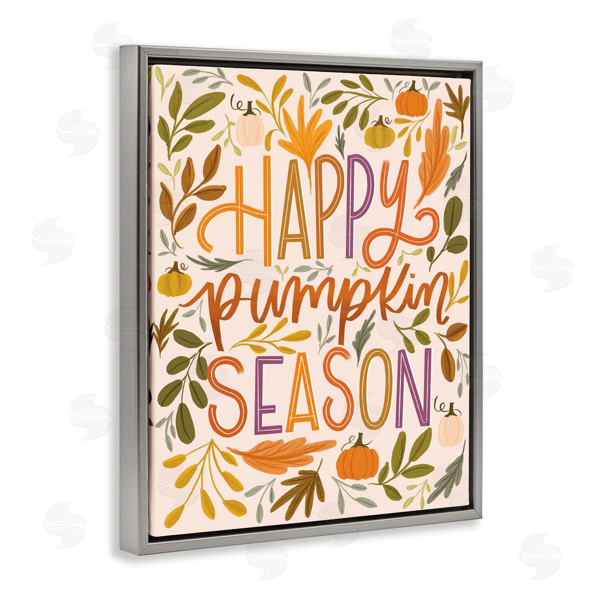Happy Pumpkin Season Grey Floating Frame Canvas Wall Art, Home Decor by Isabela Schielke