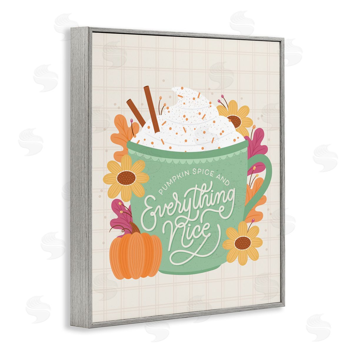 Pumpkin Spice Everything Nice Grey Frame Print Wall Art, Home Decor by Jalynn Heerdt