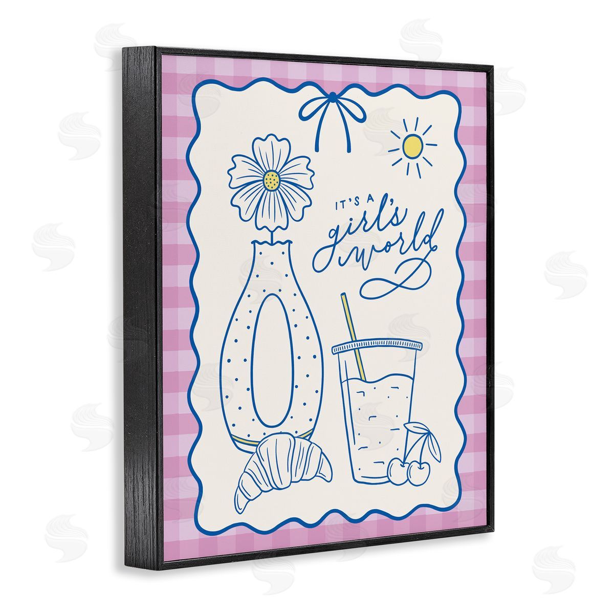 Girl's World on Plaid Black Frame Print Wall Art, Home Decor by Jalynn Heerdt