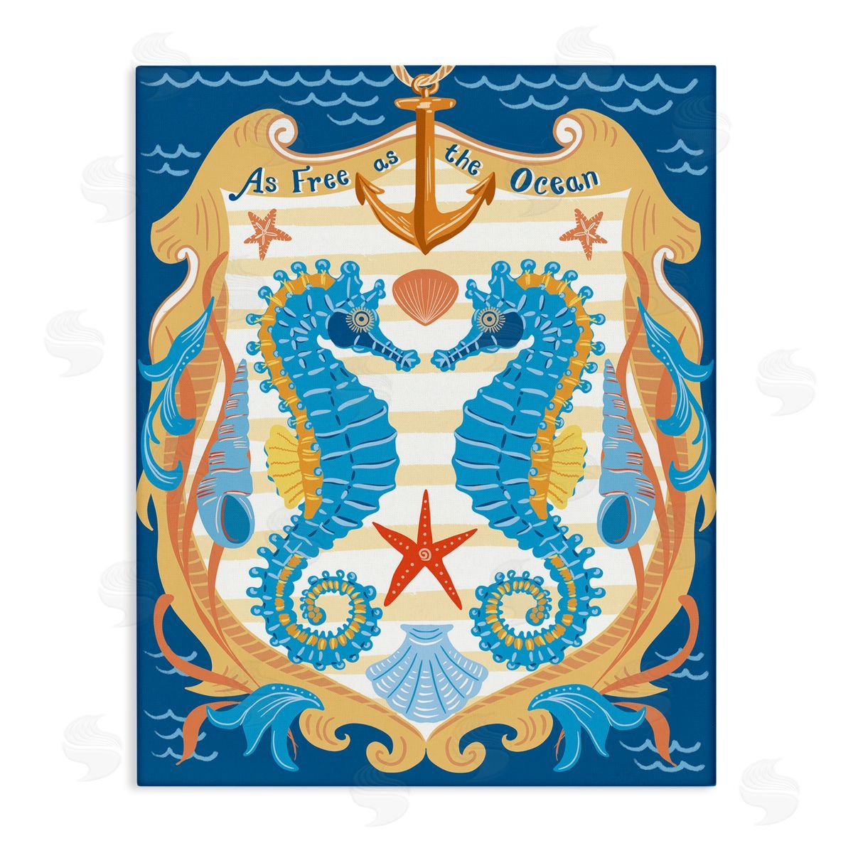 Free As Ocean Seahorses Canvas Wall Art, Home Decor by Jo Reid