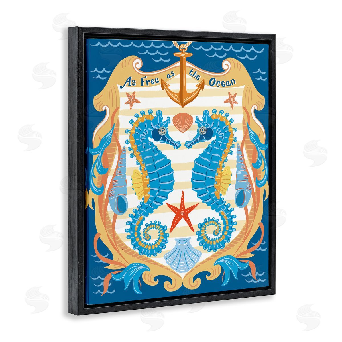 Free As Ocean Seahorses Black Floating Frame Canvas Wall Art, Home Decor by Jo Reid