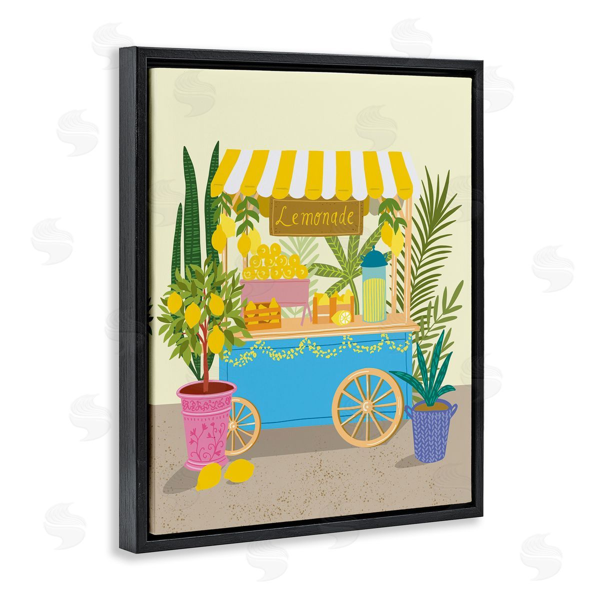 Food Market Lemonade Stand Black Floating Frame Canvas Wall Art, Home Decor by Jo Reid
