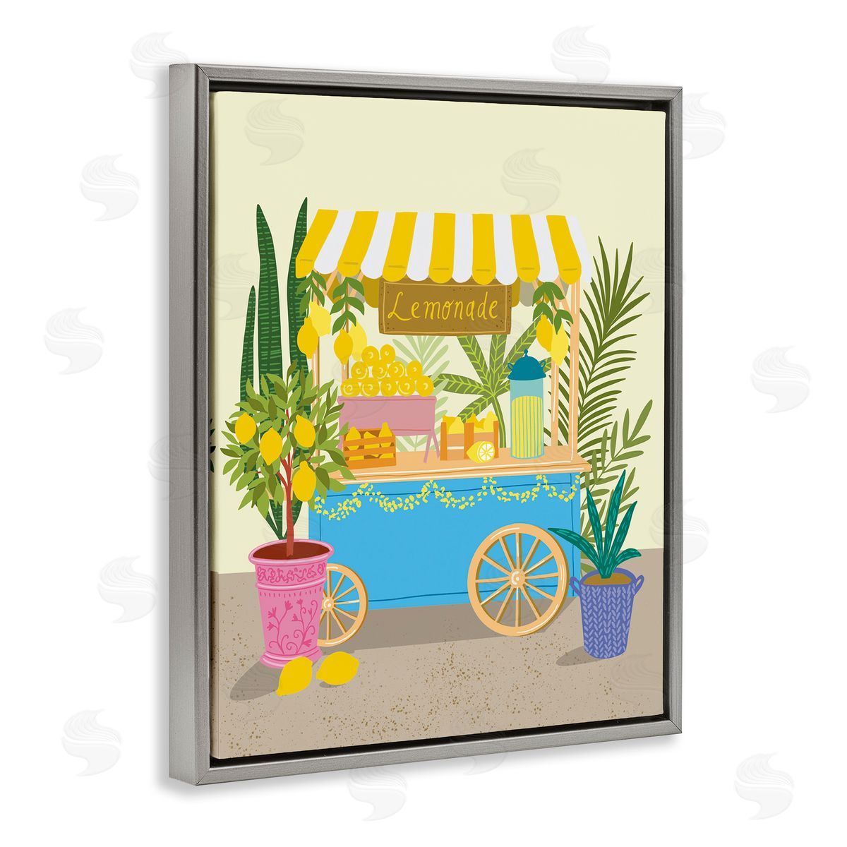 Food Market Lemonade Stand Grey Floating Frame Canvas Wall Art, Home Decor by Jo Reid