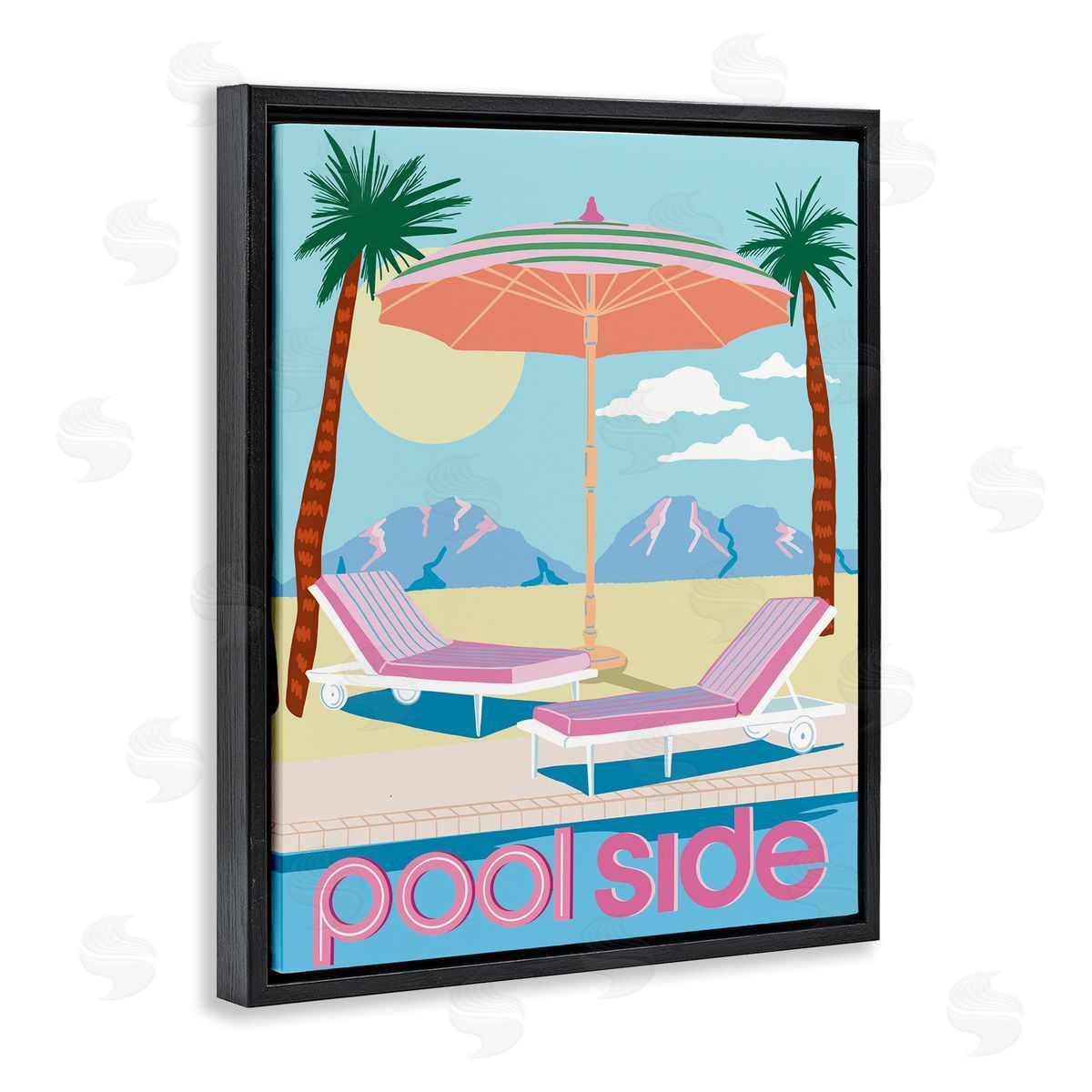 Preppy Coastal Poolside Black Floating Frame Canvas Wall Art, Home Decor by Jo Reid