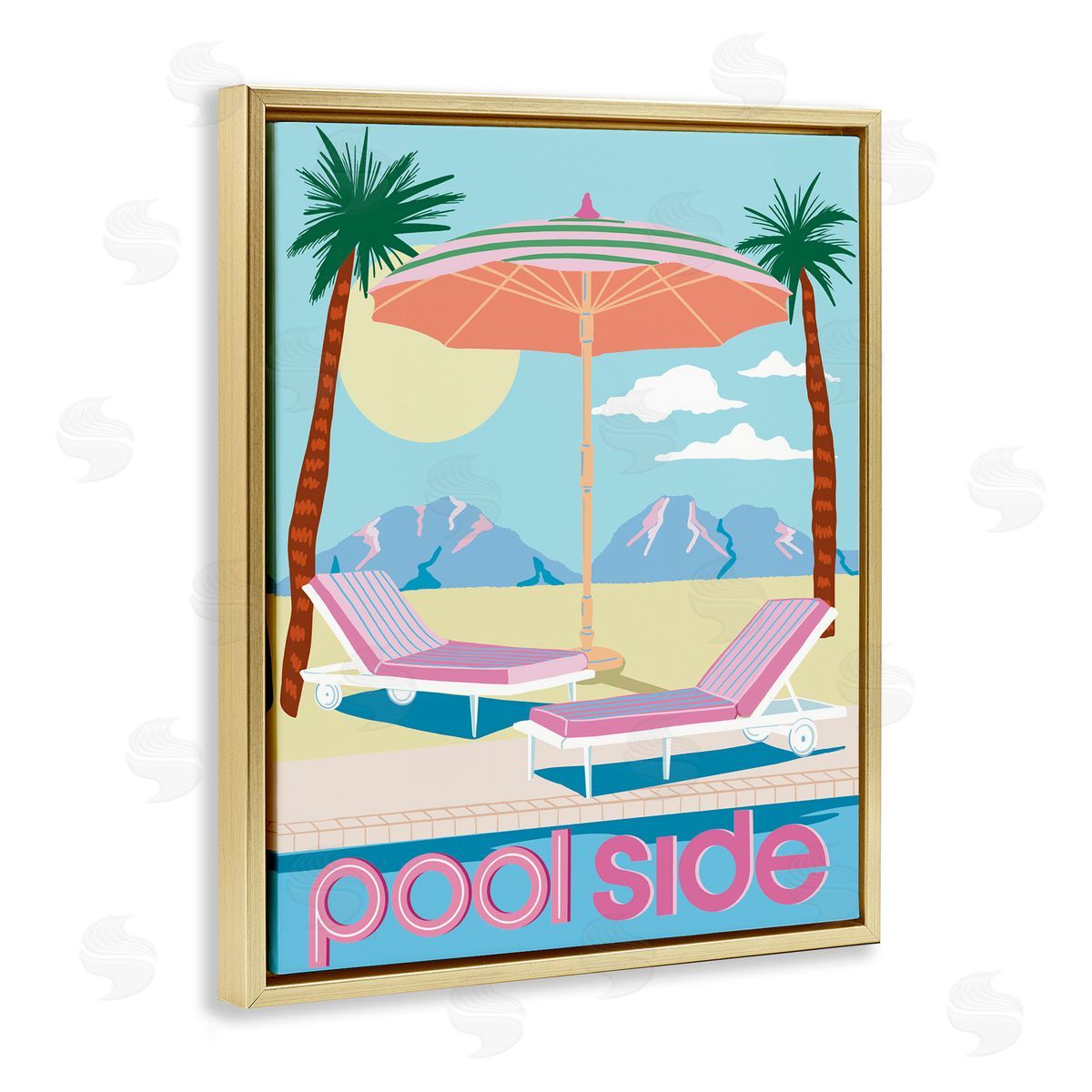 Preppy Coastal Poolside Gold Floating Frame Canvas Wall Art, Home Decor by Jo Reid